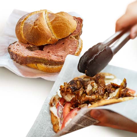 Döner und Leberkäsebrötchen.