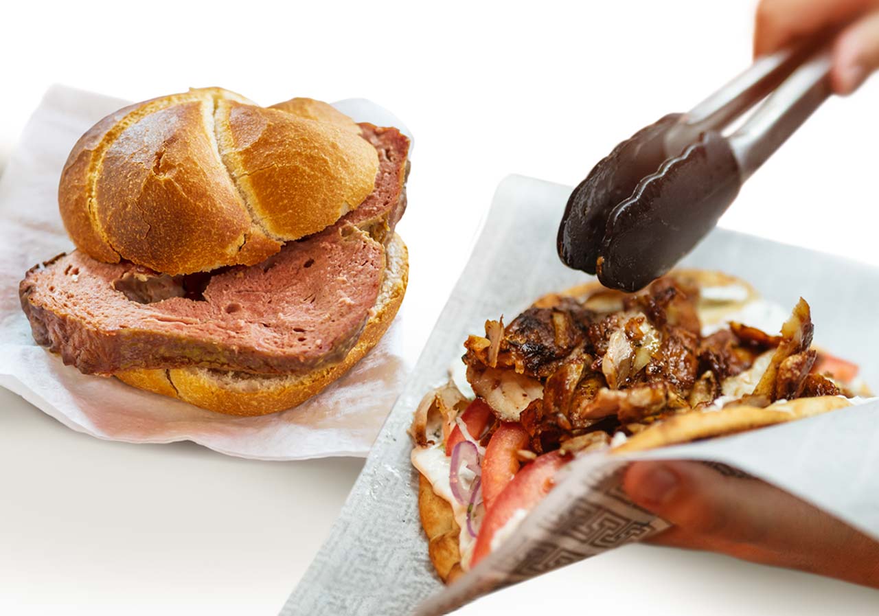 Döner und Leberkäsebrötchen.