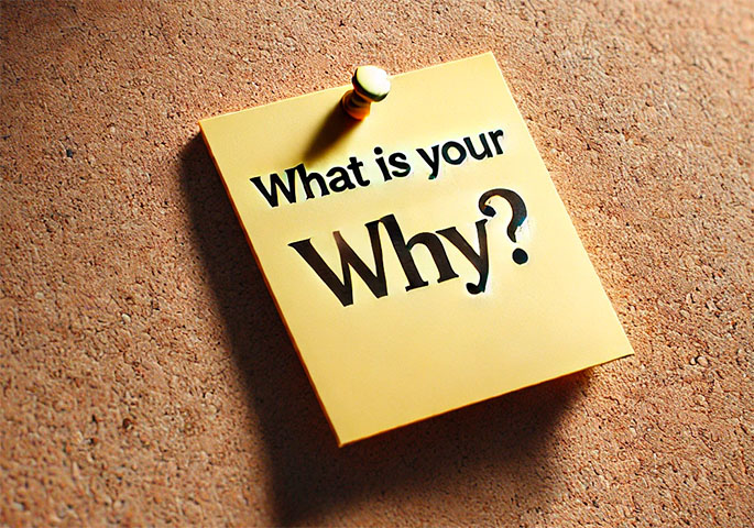 Post-It an Pinwand mit der Aufschrift What is your Why?